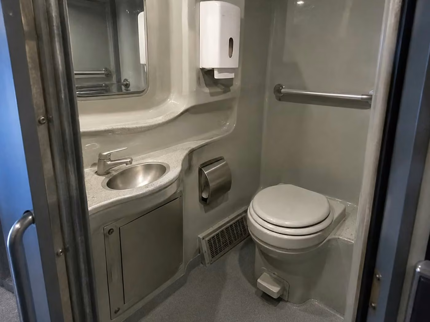 lima 56 passenger charter bus onboard restroom