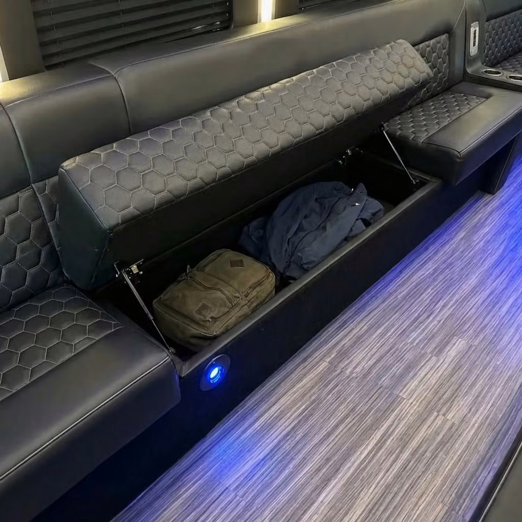 lima party bus under seat storage